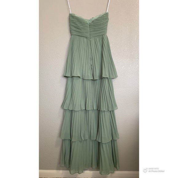 NWOT Lulus Size XS Seriously Sensational Sage Brush Strapless Tiered Maxi Dress - Picture 7 of 16
